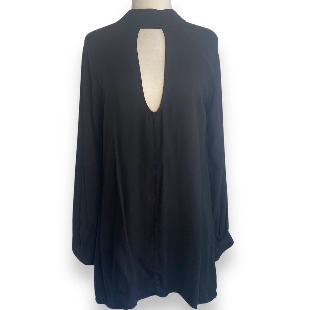 For Love & Lemons High Neck Keyhole Low Back Long Sleeve Black Witchy Mini Dress - Picture 4 of 8